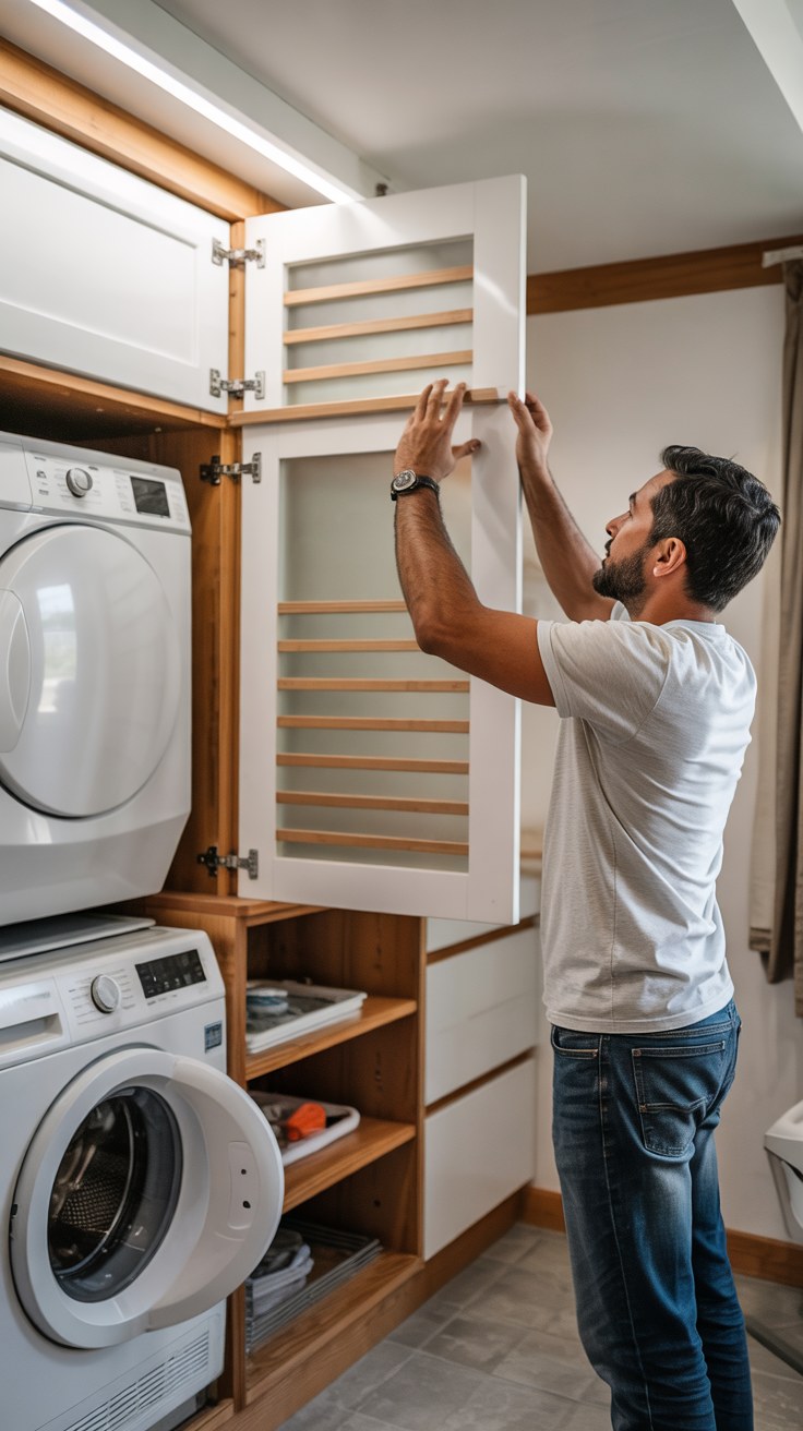 Luxury Laundry Room Organization Ideas with Hidden Clothes Hanger Storage